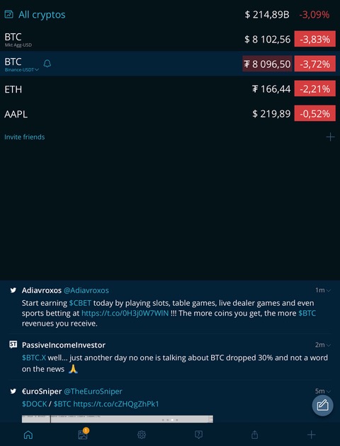 Releváns tweetek megtekintése a HODL App-ban.